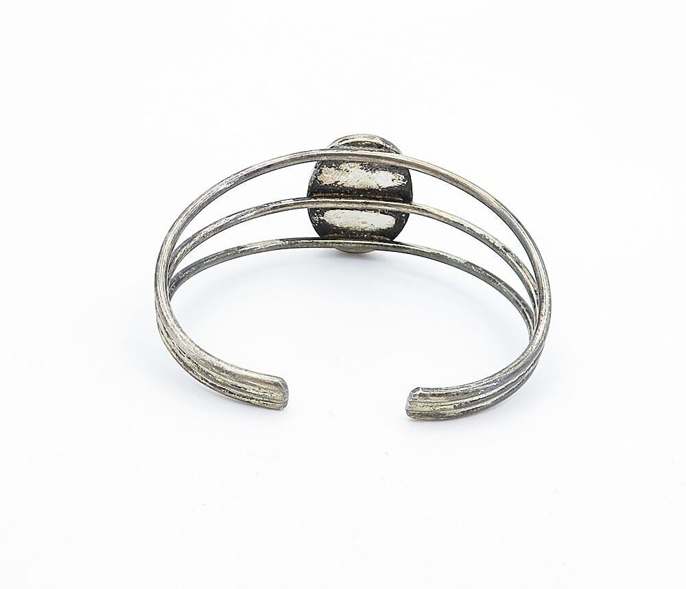 925 Sterling Silver  Vintage Tiger's Eye Split Shank Cuff Bracelet  BT2882