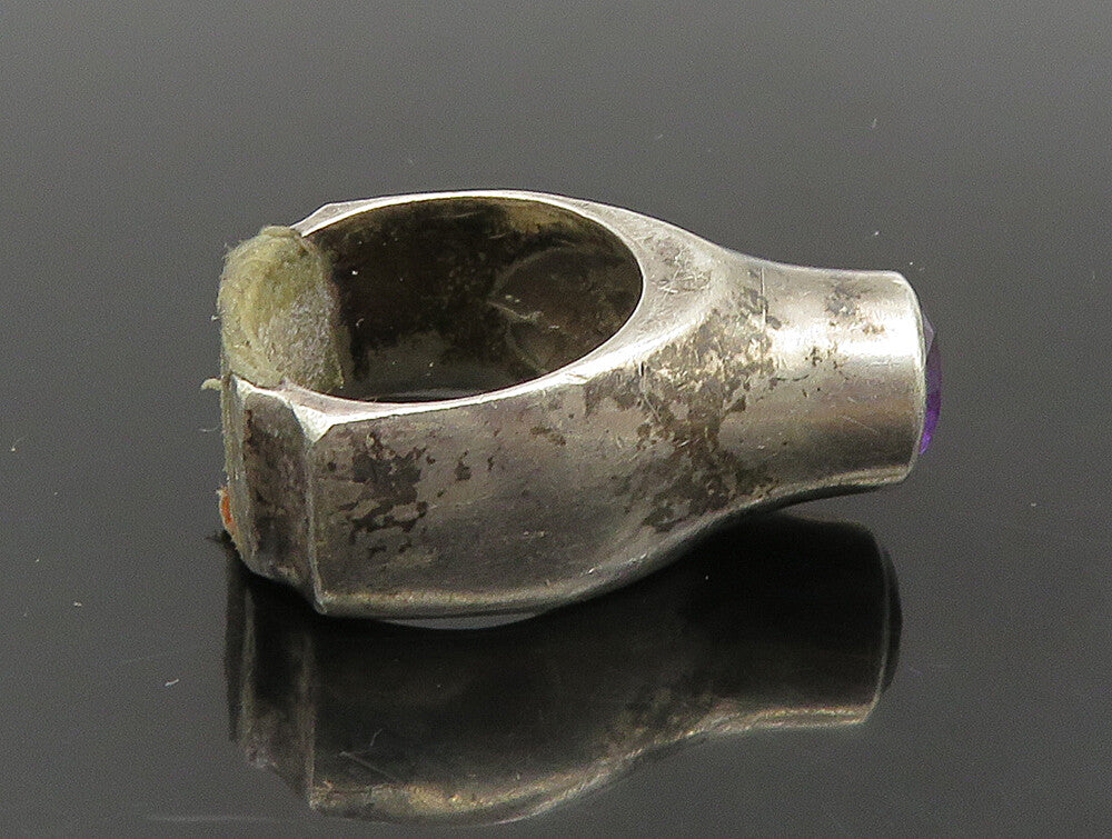 925 Sterling Silver  Vintage Shiny Modernist Amethyst Band Ring Sz 5  RG24132