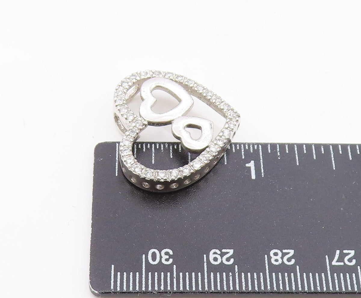 925 Sterling Silver  Sparkling White Topaz Open Love Heart Pendant  PT8311