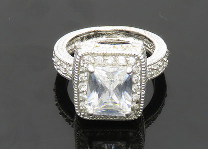 925 Sterling Silver  Vintage Shiny Cubic Zirconia Cocktail Ring Sz 10  RG20796