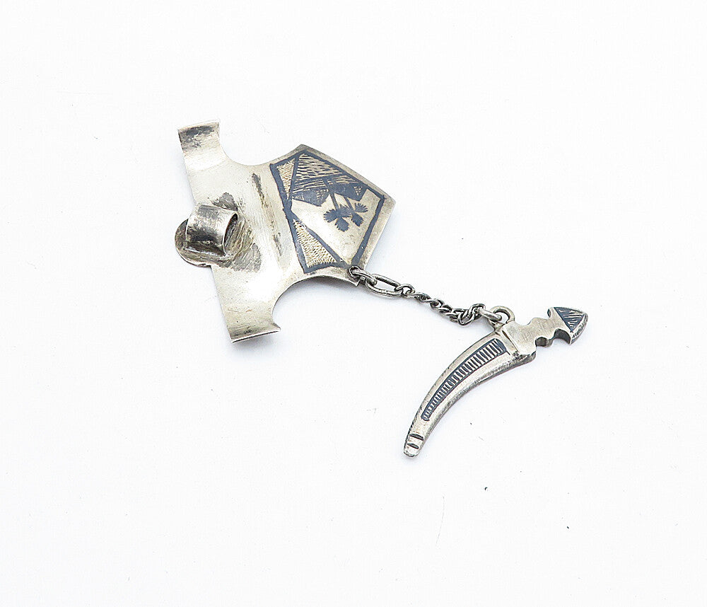925 Sterling Silver  Vintage Antique Niello Art Dagger Buckle Piece  TR1205