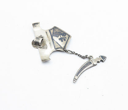 925 Sterling Silver  Vintage Antique Niello Art Dagger Buckle Piece  TR1205