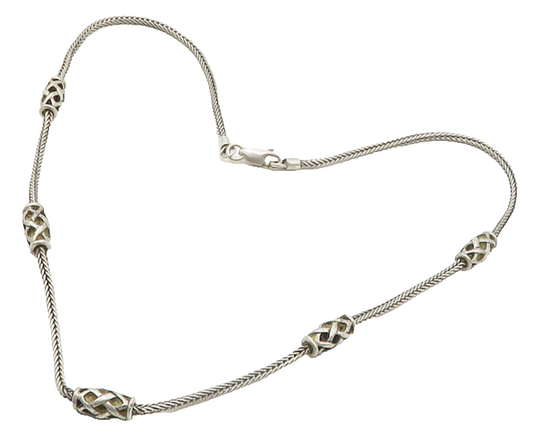 925 Sterling Silver  Vintage Barrel Beaded Wheat Chain Necklace  NE2347