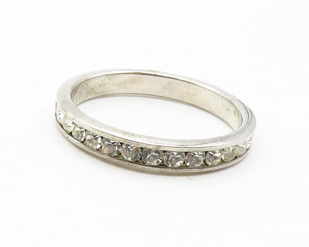 925 Sterling Silver  Shiny Round Cut Cubic Zirconia Band Ring Sz 8  RG13631