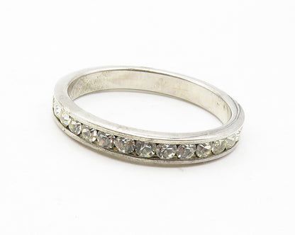925 Sterling Silver  Shiny Round Cut Cubic Zirconia Band Ring Sz 8  RG13631
