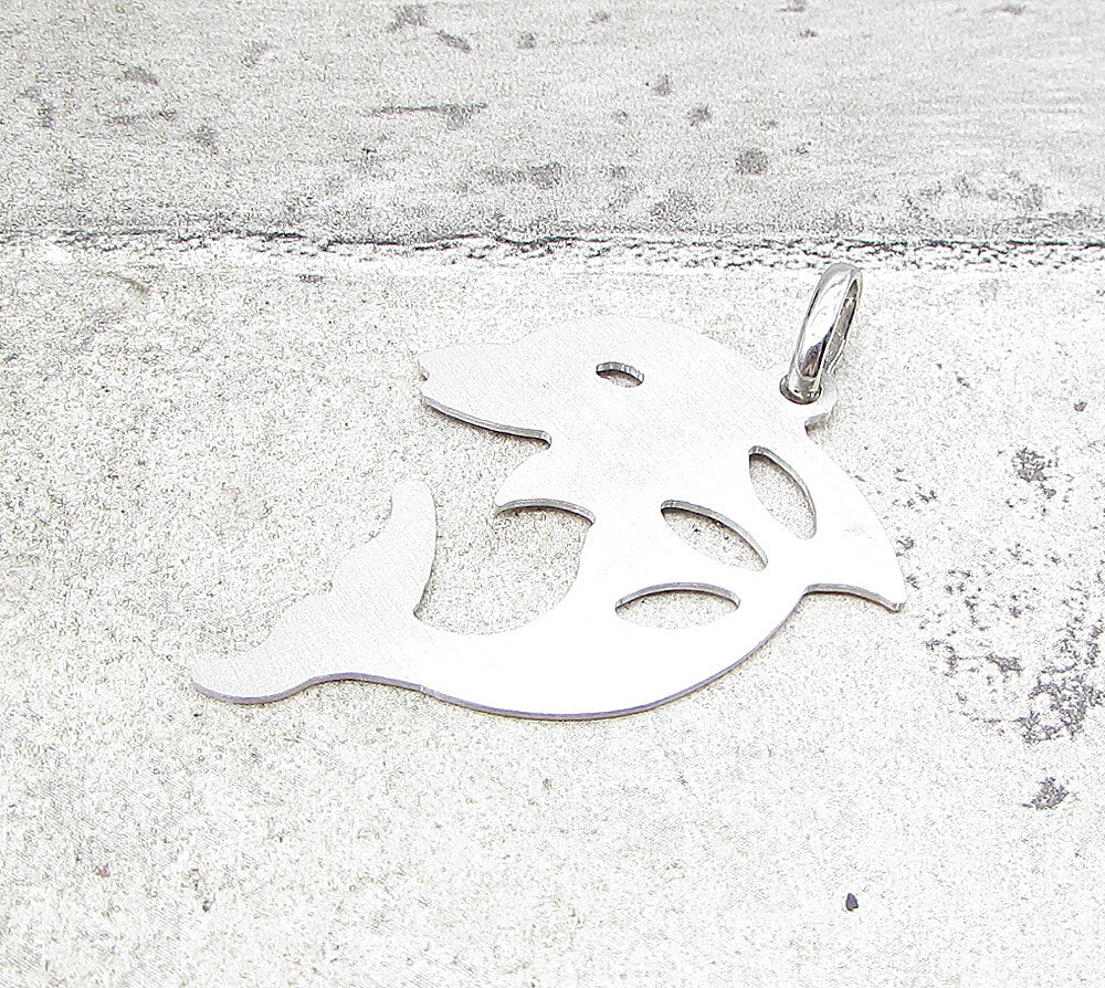 925 Sterling Silver  Smooth Cut Out Jumping Dolphin Drop Pendant  PT1396