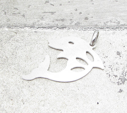 925 Sterling Silver  Smooth Cut Out Jumping Dolphin Drop Pendant  PT1396
