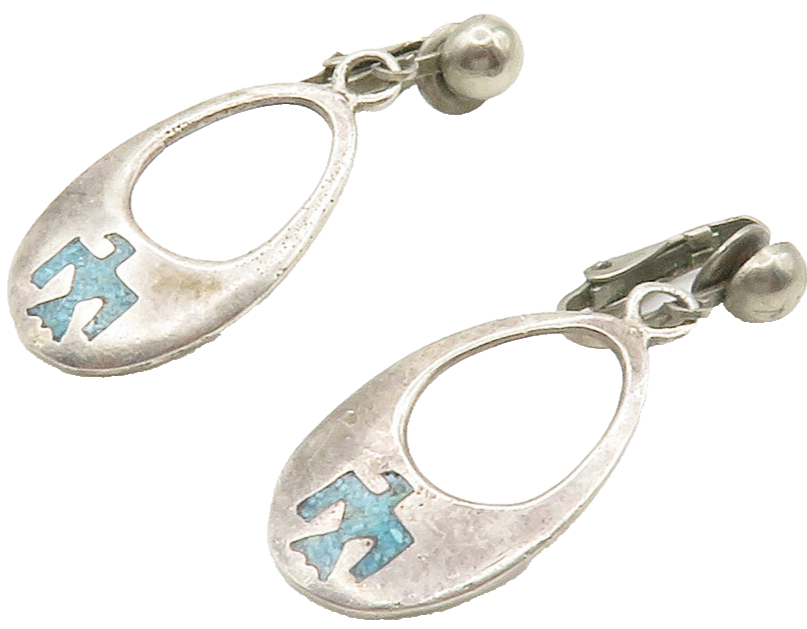 SOUTHWESTERN 925 Silver Vintage Inlaid Turquoise Peyote Drop Earrings EG7544