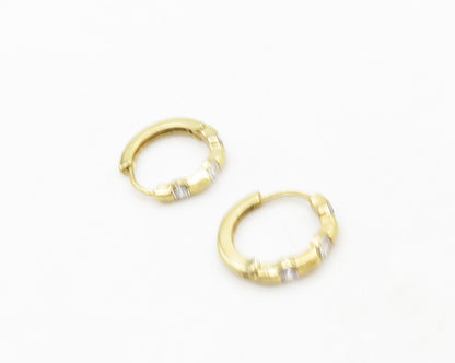 925 Sterling Silver  Vintage Cubic Zirconia Gold Plated Hoop Earrings  EG9667