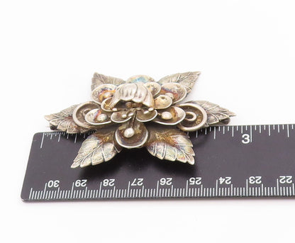 925 Sterling Silver Vintage Brooch Pin Carved Lotus Flower Blossom Motif BP12503