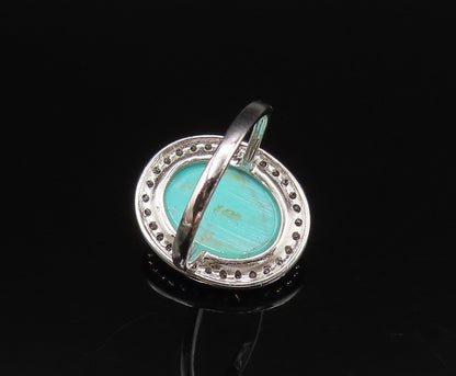 925 Sterling Silver  Vintage Faceted Turquoise & Topaz Halo Ring Sz 7  RG25937