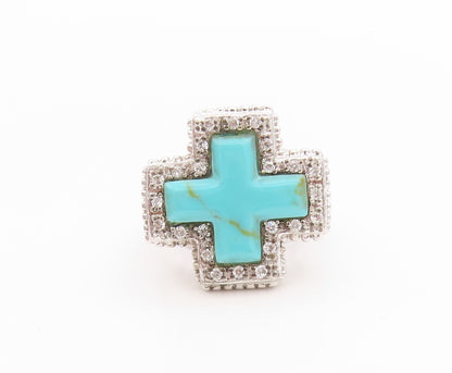 925 Sterling Silver Vintage Ring Turquoise & CZ Inlay Solid Plus  Sz 7  RG33485