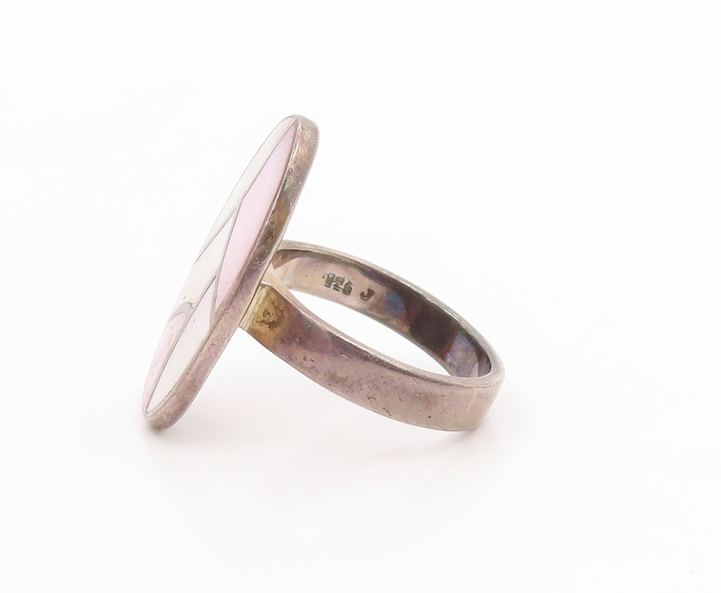 925 Sterling Silver Vintage Ring Mother Of Pearl Inlay Band  Sz 8.5  RG35647