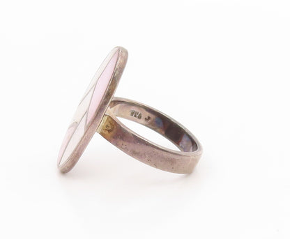 925 Sterling Silver Vintage Ring Mother Of Pearl Inlay Band  Sz 8.5  RG35647