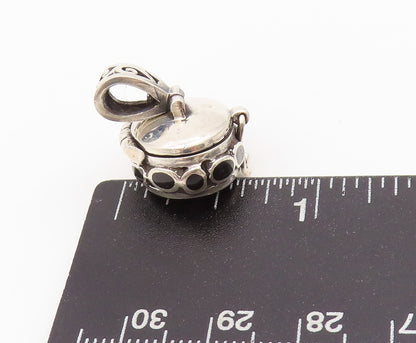 925 Sterling Silver Vintage Pendant Solid Onyx Carved Box OPENS  PT24300