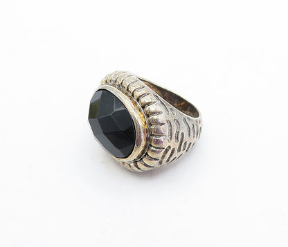925 Sterling Silver  Vintage Black Hematite Fluted Cocktail Ring Sz 6.5 RG4087