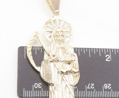 925 Sterling Silver  Vintage Carved Grim Reaper Religious Pendant  PT22364