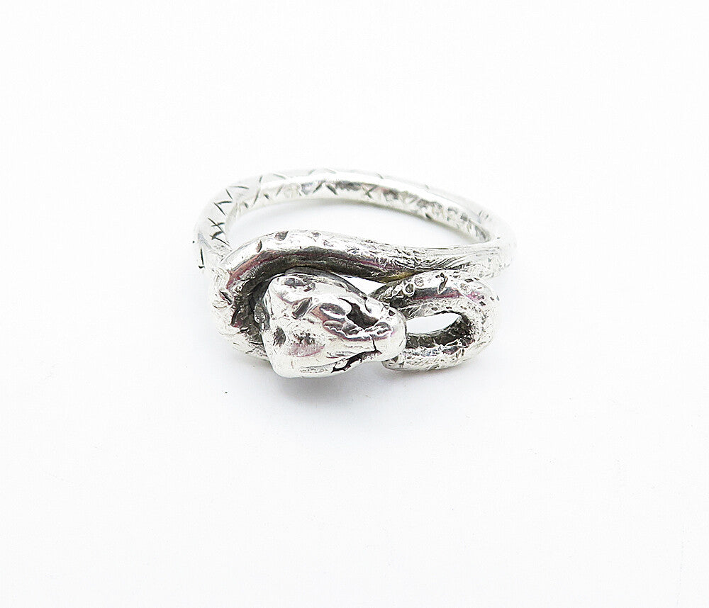 925 Sterling Silver Vintage Snake Head & Tail Motif Band Ring Sz 8 RG3649