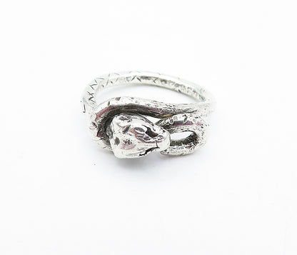 925 Sterling Silver Vintage Snake Head & Tail Motif Band Ring Sz 8 RG3649