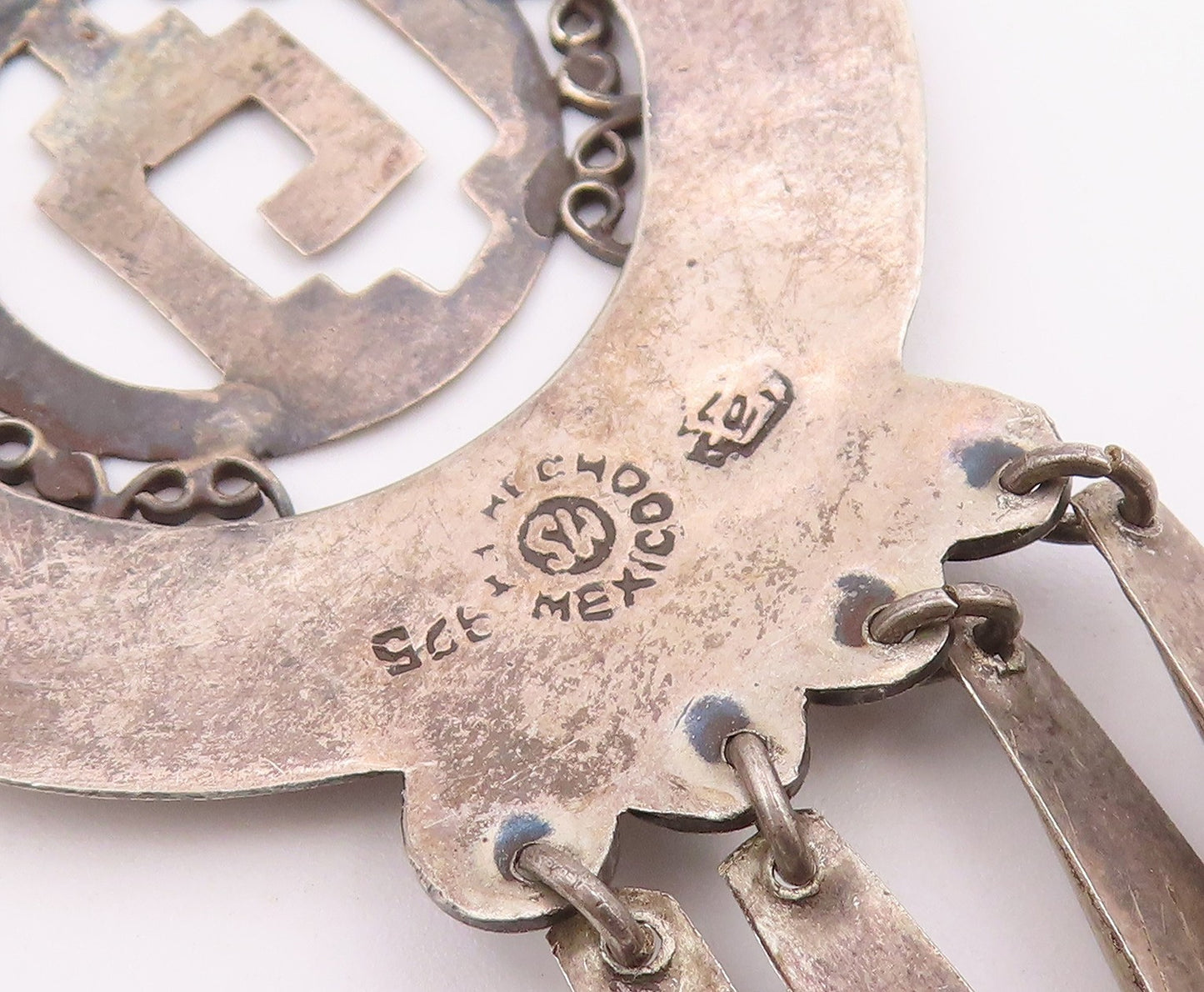 MEXICO 925 Sterling Silver  Vintage Oxidized Dangling Brooch Pin  BP3837