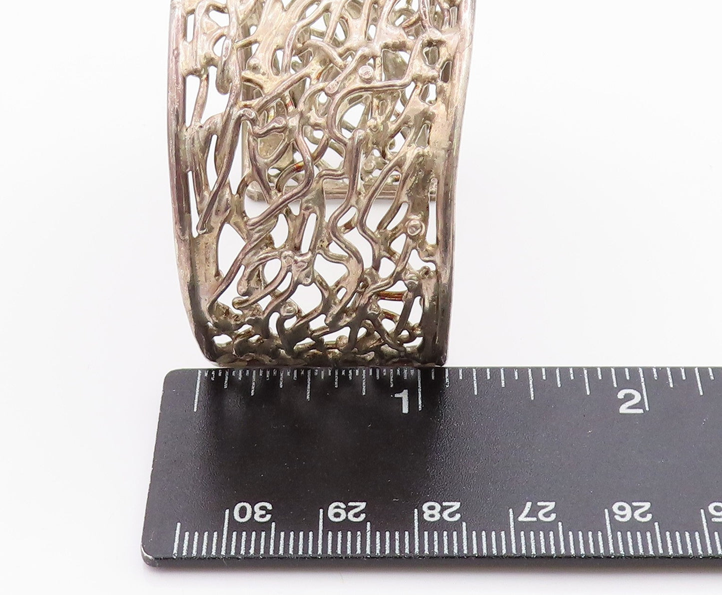 925 Sterling Silver Vintage Bracelet Brutalist Design Cutout Broad Cuff  BT11353