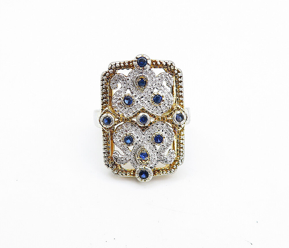925 Silver  Vintage Blue Topaz Pretzel Swirl Square Cocktail Ring Sz 8  RG7169