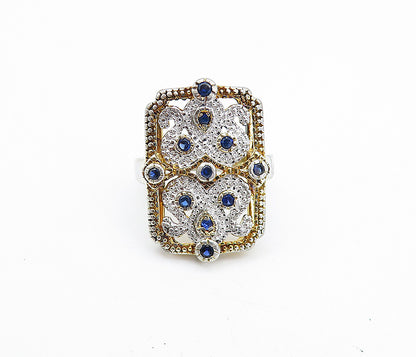 925 Silver  Vintage Blue Topaz Pretzel Swirl Square Cocktail Ring Sz 8  RG7169