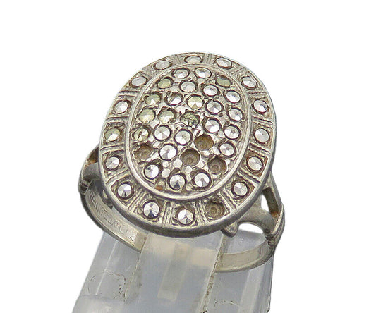 THEDA 925 Silver  Vintage Marcasite Victorian Cocktail Ring Sz 6  RG20897