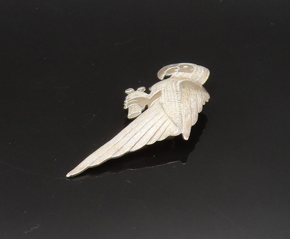 925 Sterling Silver  Vintage Brushed Finish Parrot Bird Brooch Pin  BP9568