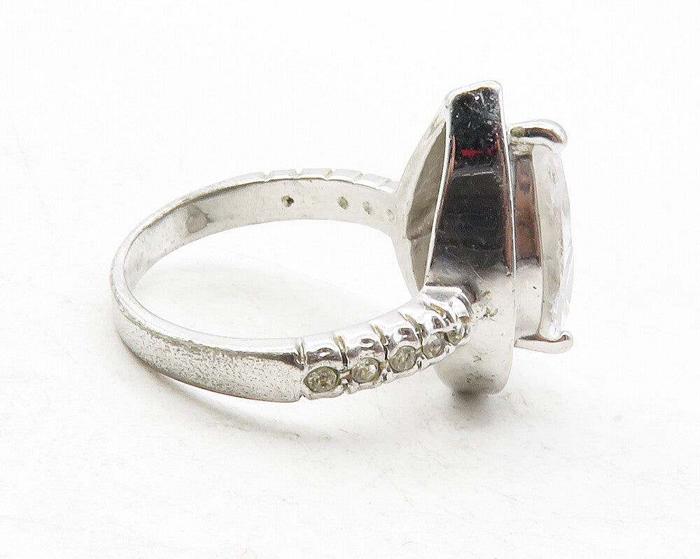 925 Sterling Silver  Tear Drop Cubic Zirconia Cocktail Ring Sz 7  RG12357