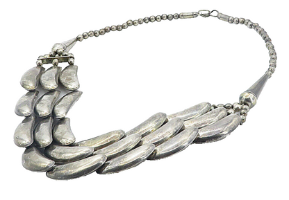 925 Sterling Silver  Vintage Antique Dark Tone Beaded Chain Necklace  NE1488