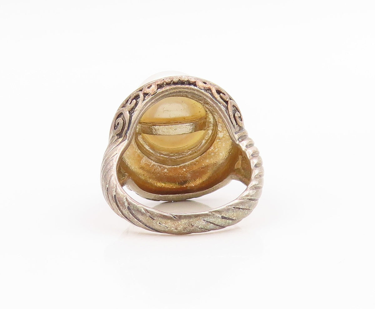 925 Sterling Silver Vintage Ring Classic Pearl Statement Band  Sz 6  RG35859