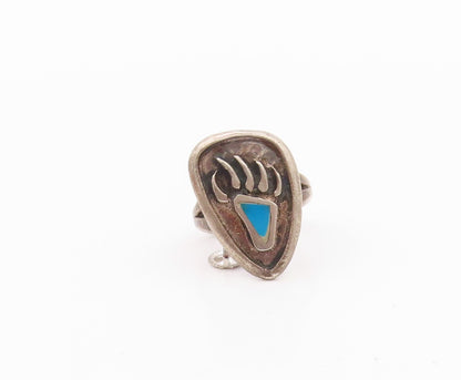 925 Sterling Silver Vintage Ring NAVAJO ZUNI Turquoise Bear Paw  SZ 6.5  RG32289