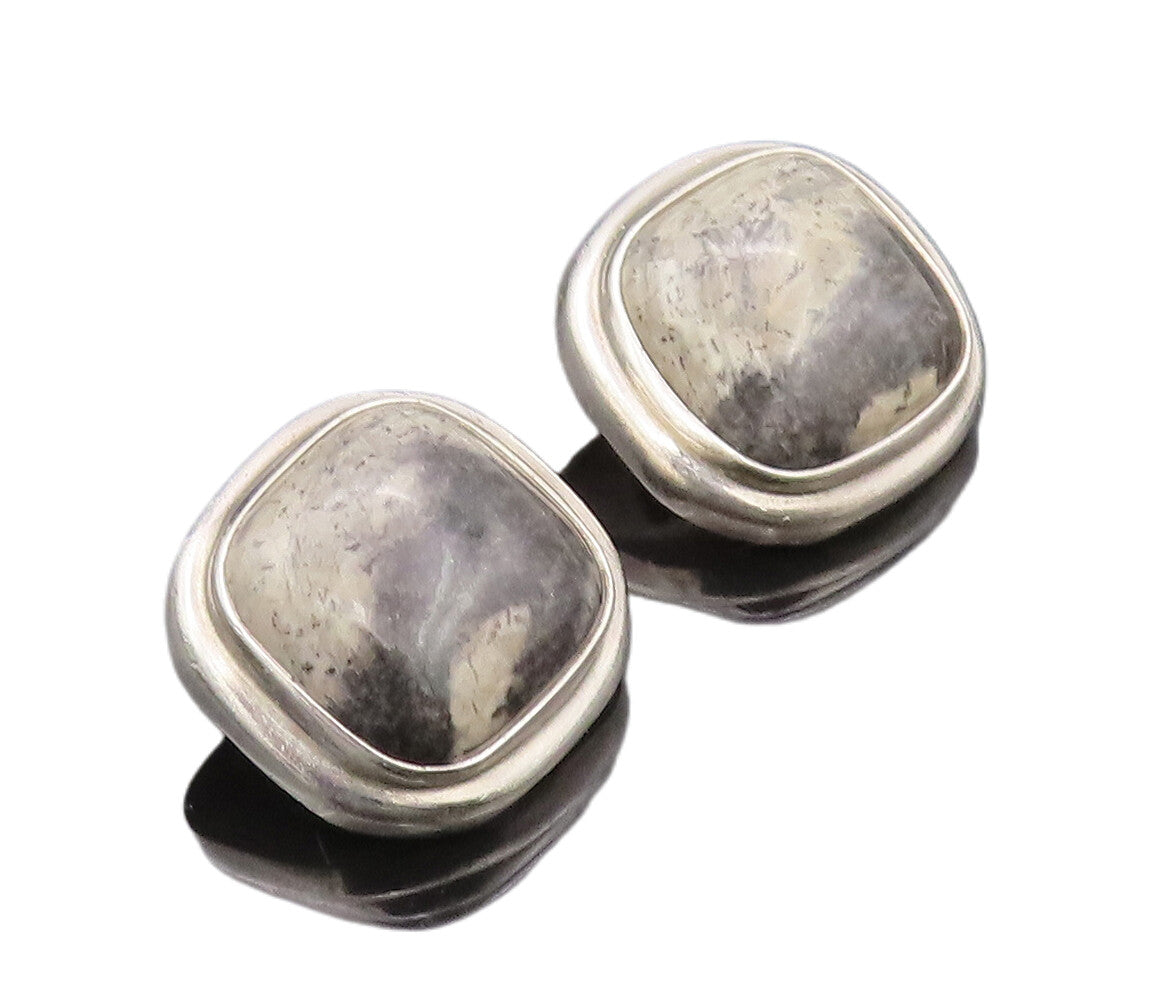 925 Sterling Silver Vintage Earrings Cabochon Gemstone  Square  EG12799