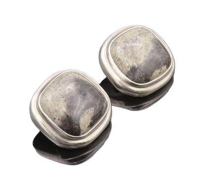 925 Sterling Silver Vintage Earrings Cabochon Gemstone  Square  EG12799