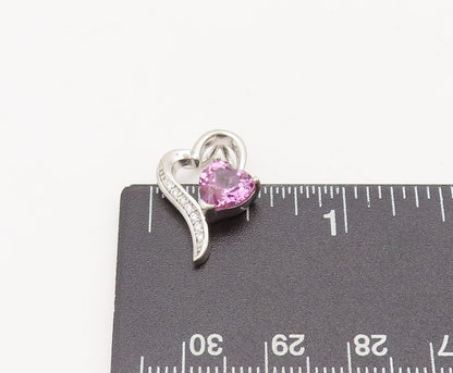 925 Sterling Silver Vintage Pendant Heart Cut Pink Topaz & Beaded Heart  PT22602