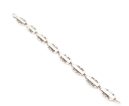 925 Sterling Silver Vintage Bracelet Slab & Floral Carved Hinged Band  BT11141