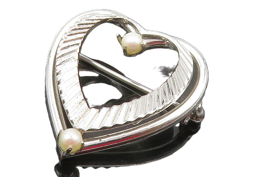CARL ART 925 Sterling Silver  Petite Pearls Love Heart Brooch Pin  BP6077