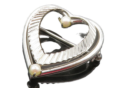 CARL ART 925 Sterling Silver  Petite Pearls Love Heart Brooch Pin  BP6077
