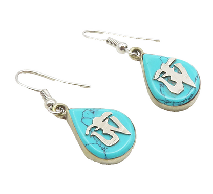 925 Sterling Silver  Vintage  Turquoise Om Symbol Dangle Earrings   EG5224