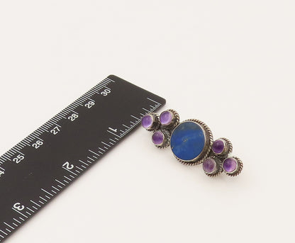925 Silver  Vintage Lapis Lazuli & Cabochon Amethyst Brooch Pin  BP10215