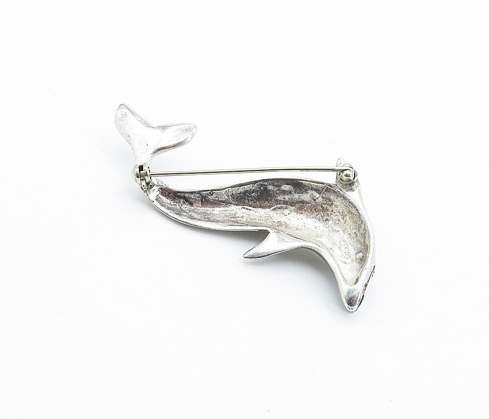 925 Sterling Silver  Vintage Shiny Leaping Dolphin Motif Brooch Pin  BP2534