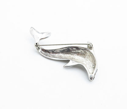 925 Sterling Silver  Vintage Shiny Leaping Dolphin Motif Brooch Pin  BP2534