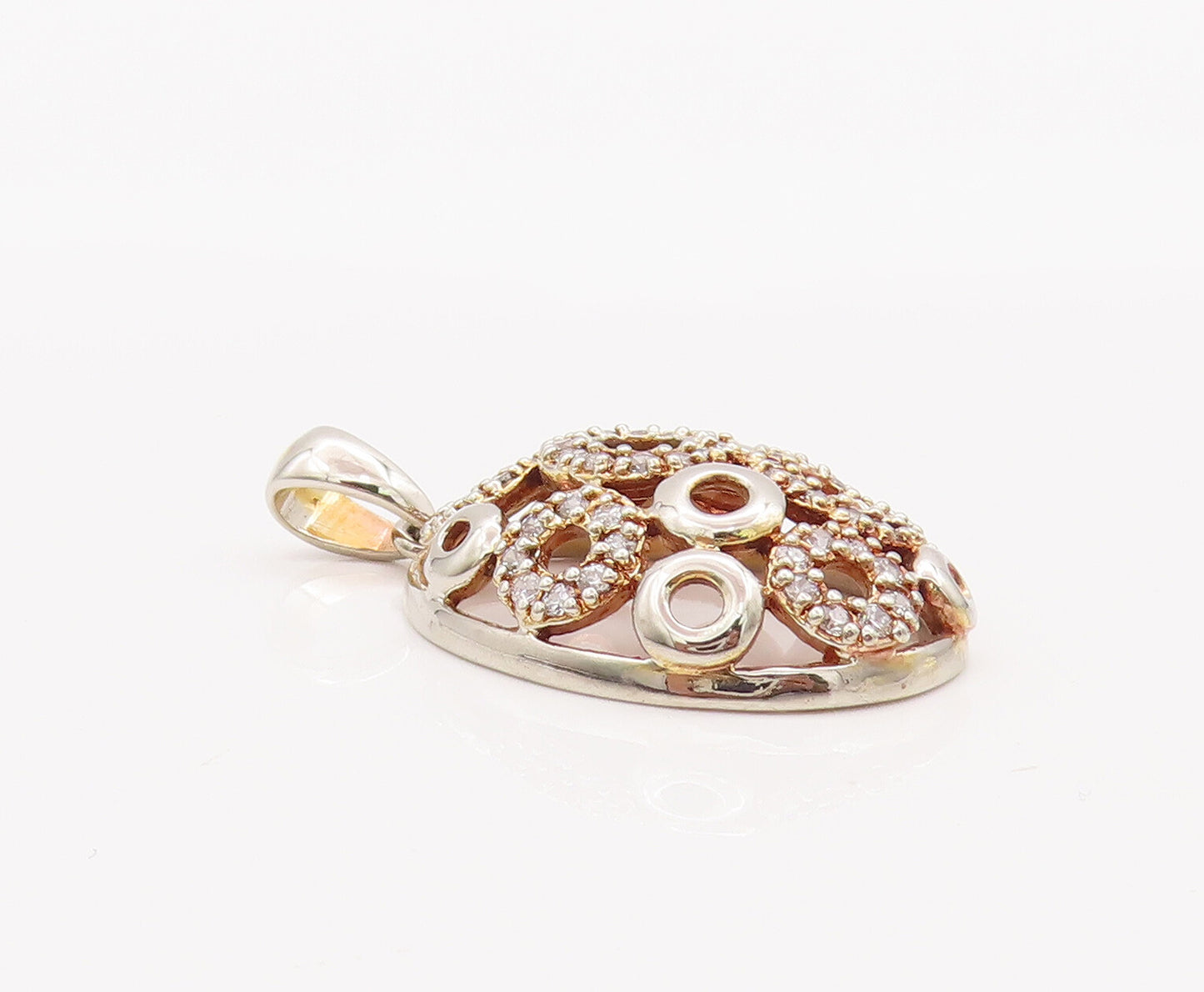 925 Sterling Silver Vintage Pendant Oval Domed Cutout CZ Inlay Rings  PT22992