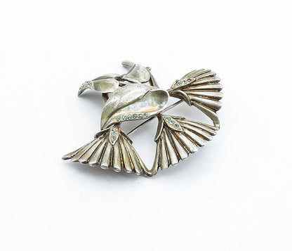 925 Sterling Silver Vintage Blue Topaz Modernist Floral Brooch Pin BP2267