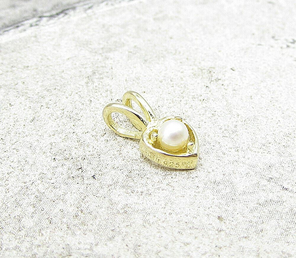 Gold Over 925 Sterling Silver Faux Pearl Love Heart Slider Pendant PT1192