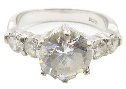 925 Sterling Silver   Cubic Zirconia Solitaire With Accents Ring Sz 7  RG11647