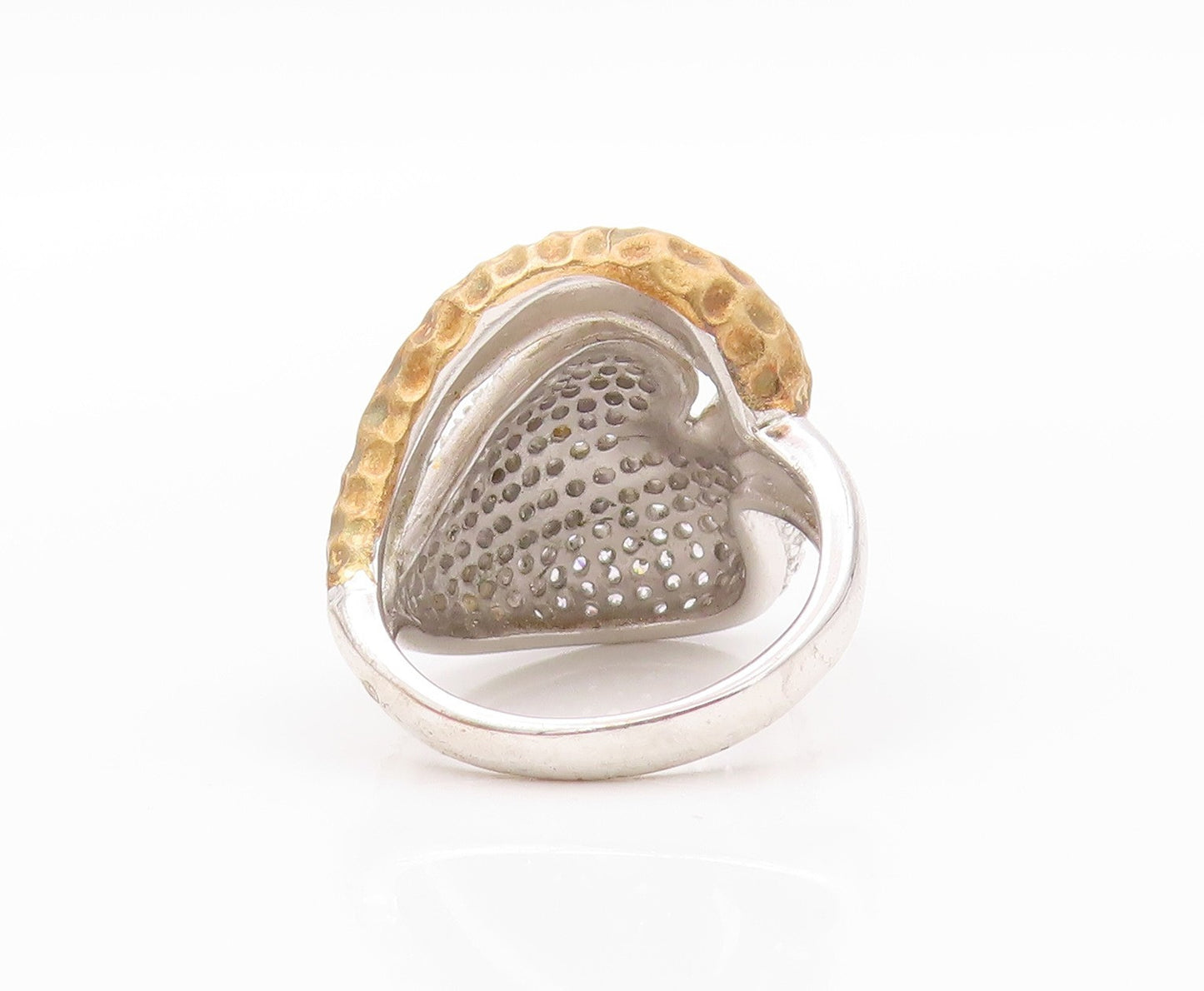 925 Sterling Silver Vintage Ring Modernist Cutout CZ Inlay Heart  Sz 7  RG32455