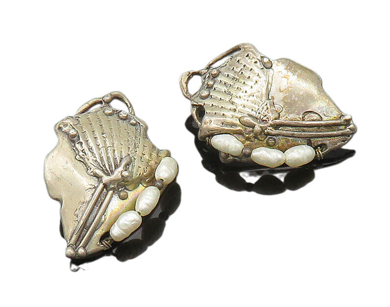 925 Silver  Vintage Baroque Pearls Modernist Non Pierce Earrings  EG10390
