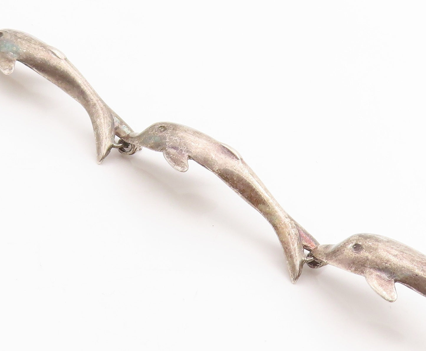 925 Sterling Silver Vintage Bracelet Linked Leaping Baby Dolphins Chain  BT11422